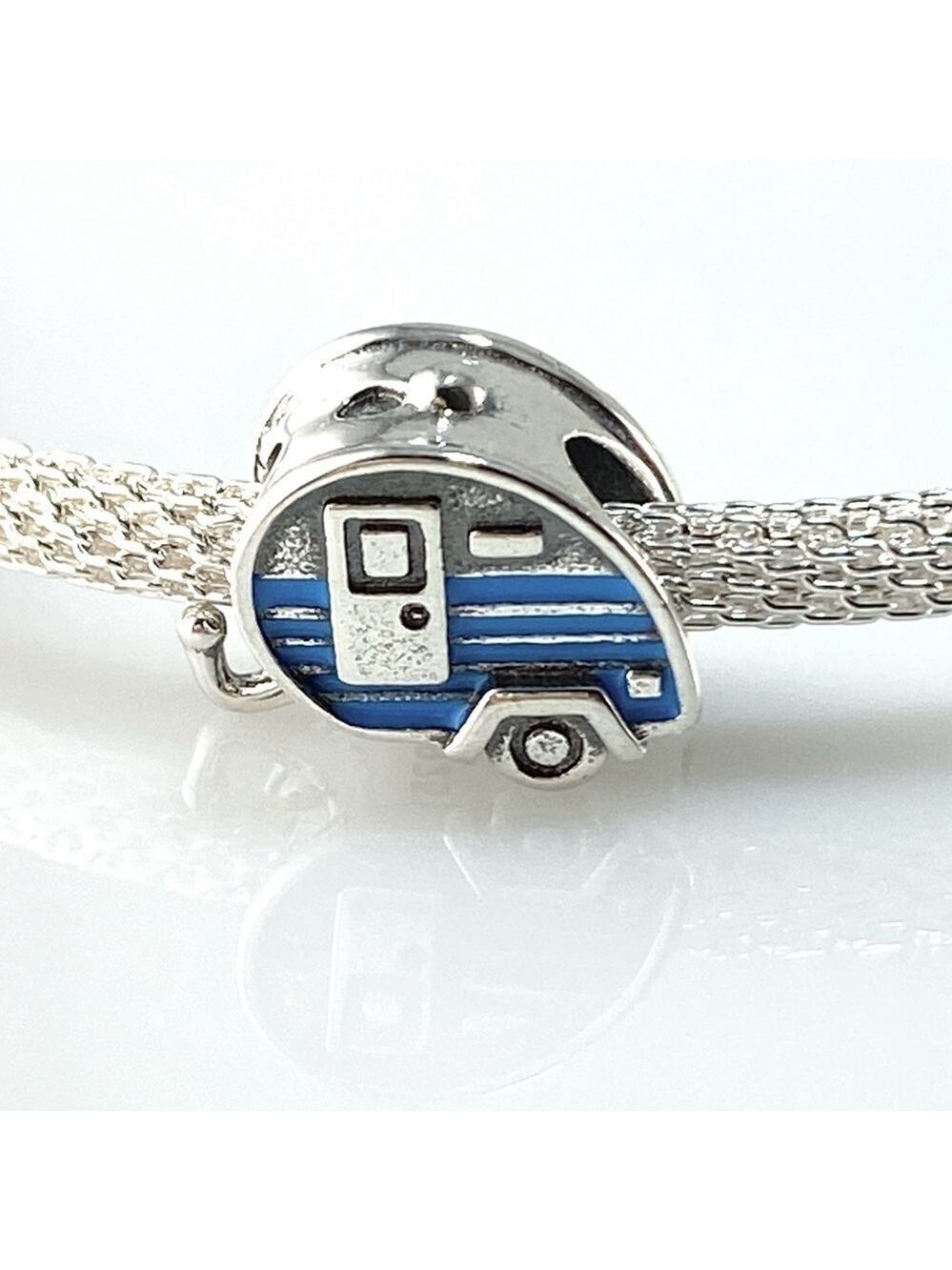 Sterling Silver Blue Enamel Camper Charm Travel Trailer Charm